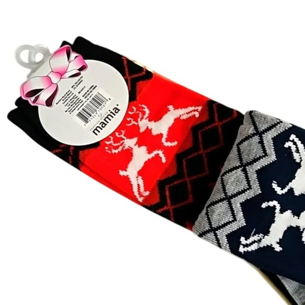 Mamia 3 Pack Christmas Holiday Reindeer Print Socks New Size 9-11 Women's
